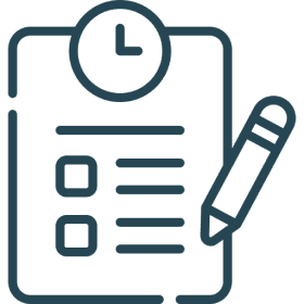 Checklist icon with clock and pencil.